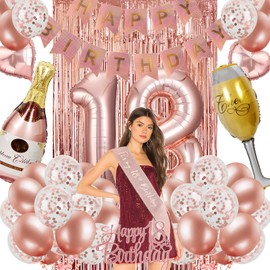LOVIGA 18th Birthday Decorations for Girls, Rose Gold 18 Birthday Party Decoration for Her, 18th Happy Birthday Banner Kits Rosegold Balloons Decoration for Girls Women 18th Birthday Party Supplies