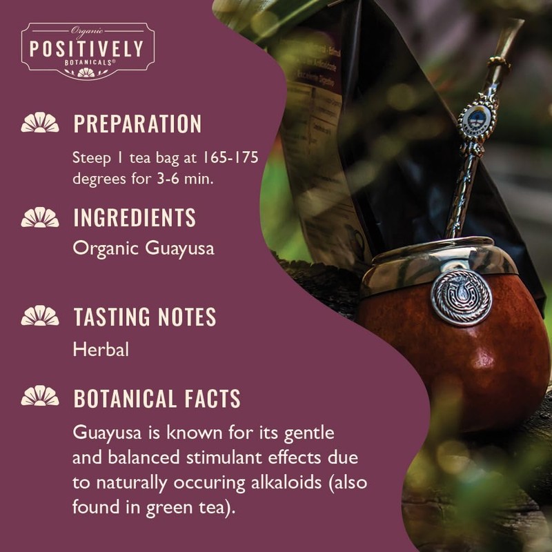 Organic Positively Botanicals Company, Guayusa Herbal Tea Bags, 20 Count