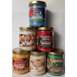 Smoke Odor Exterminator 13 oz Jar Candles Clothesline Fresh, Assortment (6) Includes Clothesline Fresh, Vanilla Glitz, Peace & Love, 420, Creamy Vanilla and Dragons Blood.