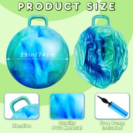 Lewtemi 2 Pcs 29 Inch Big Hopper Ball Jumping Hopping Inflatable Bouncing Ball with Handle and Air Pump for Adults Carnival Outdoor Sports Game(Blue Green Cloud, Blue Pink Cloud)