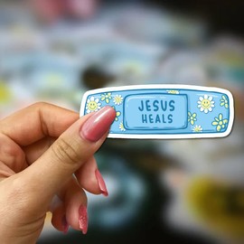 FALIMITLESS Jesus Heals Cute Bandage Stickers Jeus Christian Girly Decals Vinyl Waterproof 3Pcs Journaling Inspirational Religious Healing Quotes Stickers for Water Bottles, Phone Laptop