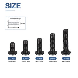 DTGN 100Pcs M4 Button Head Socket Cap Screws Kit - 8/10/12/16/20mm Carbon Steel Black Oxide Full Thread Hex Socket Cap Screw Assortment - Good for Machine, Furniture Repairing