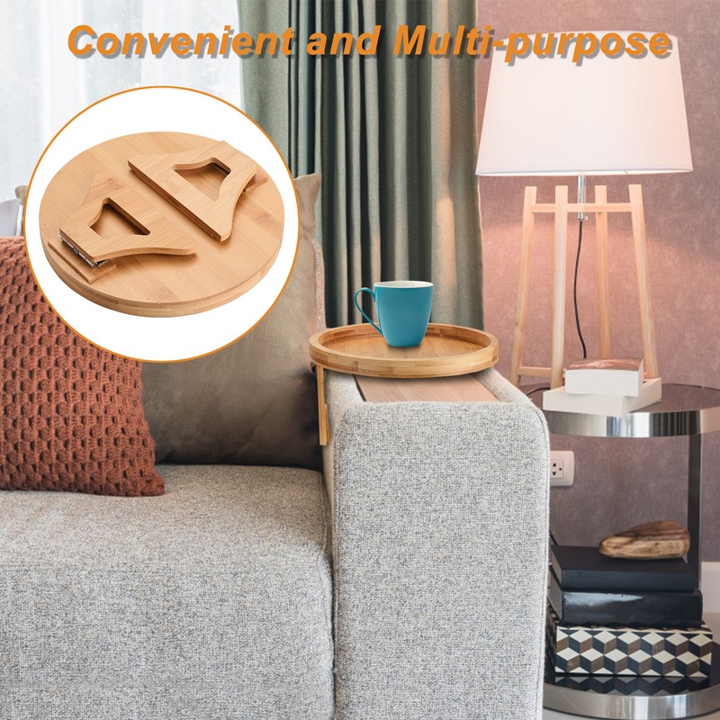 Couch Tray Burlywood Bamboo Folding Sofa Arm Clip Table for