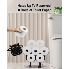 Wigag Cow Toilet Paper Holder for Extra 8 Rolls, Wall Mounted Decorative Toilet Paper Storage, Farmhouse Bathroom Cute Decor Freestanding Accessories Storage Cabinet