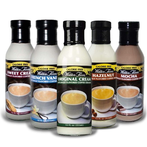 Walden Farms Sweet, Original, Mocha, French Vanilla, and Hazelnut Coffee Creamers 5 Variety Pack