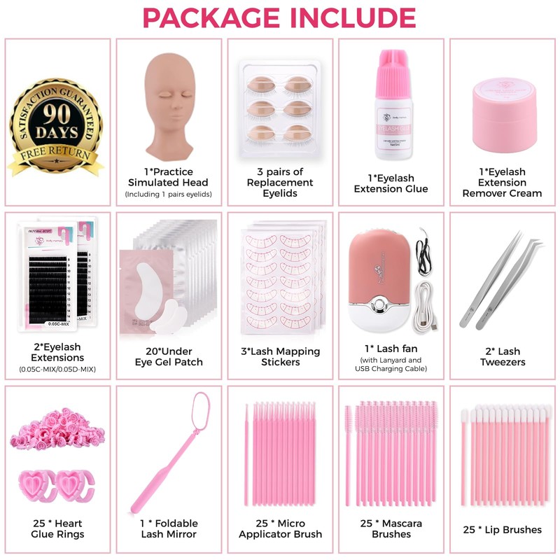 Pretty memory 152 PCS Eyelash Extension Kit with Lash Mannequin