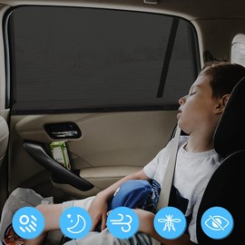 Sun Protection Car Baby, Pack of 2 Universal Elasticity Sun Visor Car Net for Side Windows, Sun Protection Car Children with UV Protection & Heat Protection, Privacy for Children Pets, Fit 98% Cars