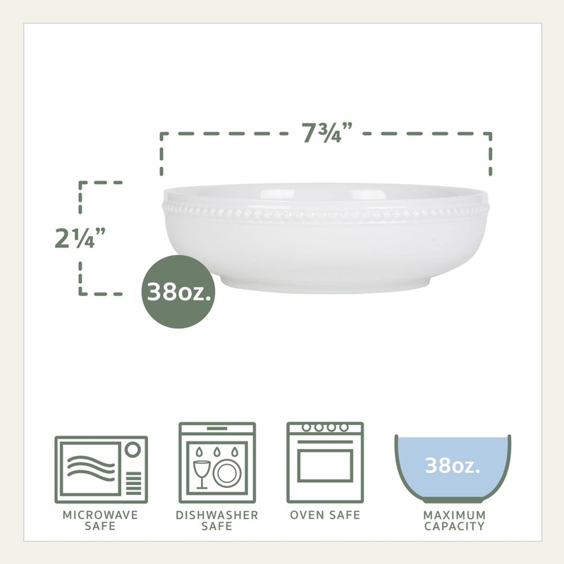 Everyday White by Fitz and Floyd Beaded Dinner Pasta Bowls,