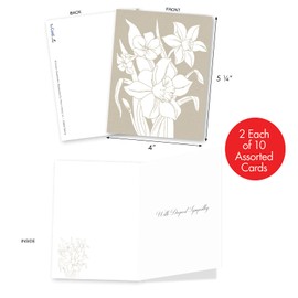 The Best Card Company White Ink Florals - 20 Assorted Boxed Sympathy Note Cards with Envelopes (4 x 5.12 Inch) - AM8887SMG-B2x10