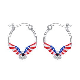 Flpruy American Eagle Hoop Earrings for Women 925 Sterling Silver American Flag 4th of July Earrings Patriotic Independence Day Jewelry Gift