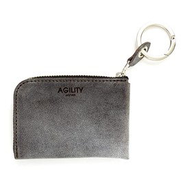 Agility affa "Posh" L-Shaped Zipper Mini Wallet, Compact Wallet, Ultra Small Wallet, Mini, Leather, Genuine Leather, gray