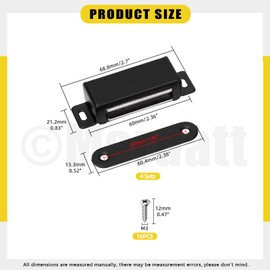 Mardatt 8 Set 20Lb Magnetic Door Catch, Stainless Steel Black Cabinet Magnets Door Magnet with Screws for Kitchen Bathroom Cupboard Wardrobe Drawer Latch(2.7” x 0.83”, Black, L)