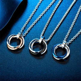 ANIEJUFI Stainless Steel 3 Interlocking Circles Pendant Necklace for Men Women with Free 24" Chain Rose Gold