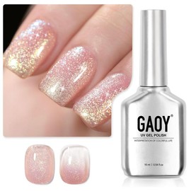 GAOY Shimmer Gel Nail Polish, 16ml Translucent Jelly Glitter Gel Polish, Soak Off UV Gel for Nail Art DIY at Home, 1609 Milky White - Color: S1610