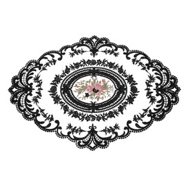 sourcing map Retro Lace Placemat 12x16-in Oval Embroidered Table Place Mats French Crochet Doilies Coasters Cup Mat for Home Wedding, Black