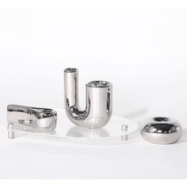 ITrixgan Silver Candlestick Holders, Decorative Taper Candle Holder Set Decor for Table Centerpiece Fireplace, Modern Silver Candle Holders Set, Aesthetic Ceramic Candle Stick Holder
