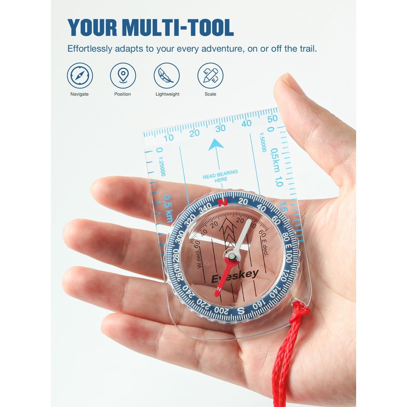 Eyeskey Ultra-Light Compass,Compact Hiking&Mountaineering, Accurate Orienteering Compass with Map Scales