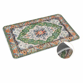 Retro Green Flowers Pattern Front Door Mat Outside Entrance, Non-Slip Absorbent Welcome Floor Mats, Indoor Outdoor Doormat for Entryway Patio Porch, Home Decor, 16x24in, Boho Ethnic Style