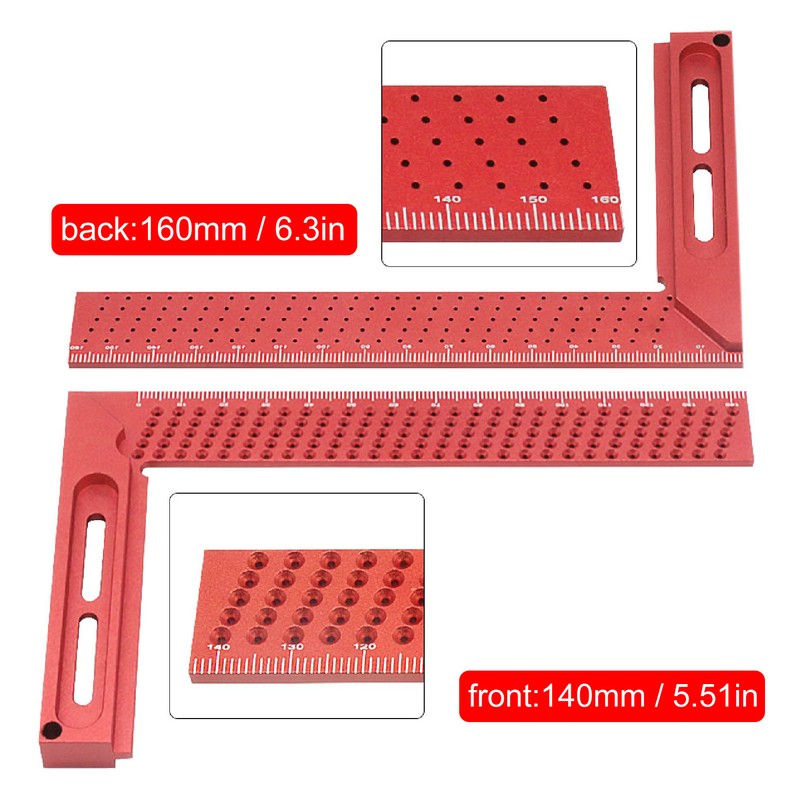 Hole Scribing Ruler Aluminium Alloy Woodworking Right Angle Ruler 45