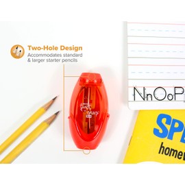 Bostitch Office Twist-N-Sharp Manual Pencil Sharpener, 2 Holes for Standard and Jumbo Pencils with Ratchet Technology, 1 Sharpener Random Color