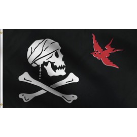DMSE Pirate Jack Sparrow Jolly Roger Ship Crossbones Skull Flag 3X5 Ft Foot 100% Polyester 100D Flag UV Resistant (3' X 5' Foot)