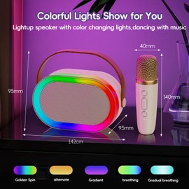 HWWR Karaoke Machine for Adults & Kids, Mini Portable Bluetooth Karaoke Speaker with Wireless Microphone and Lights for Home Parties Gathering, Christmas Birthday Gifts for Girls Boys All