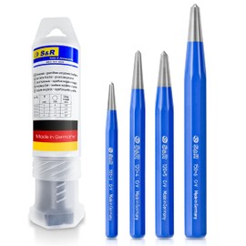 S&R Centre Punch Set 4 Pieces: 3, 4, 5, 6 mm, CRV Steel, Made in Germany/Forged and Hardened, Impact Resistant, in Sturdy Plastic Box