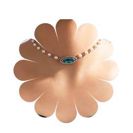 Yheakne Boho Pearl Beads Choker Necklace Light Blue Crystal Pendant Necklace Vintage Pearl Necklace Oval Sky Blue Topaz Necklace Chain Jewellery for Women and Girls, Metal, Pearl