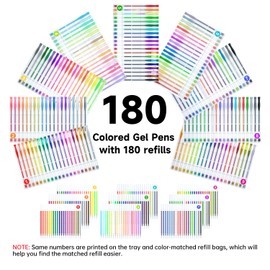 Shuttle Art 360 Pack Gel Pens Set, 180 Colors Gel Pen Set Plus 180 Color Refills Perfect for Adult Coloring Books Doodling Drawing Art Markers
