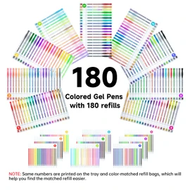 Shuttle Art 360 Pack Gel Pens Set, 180 Colors Gel Pen Set Plus 180 Color Refills Perfect for Adult Coloring Books Doodling Drawing Art Markers