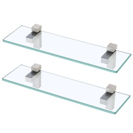 KES Glass Shelf for Bathroom, Floating Tempered Glass Bathroom Wall Shelf Rectangle 16 Inch Brushed Nickel Bracket, 2 Pack, BGS3201S40-2-P2
