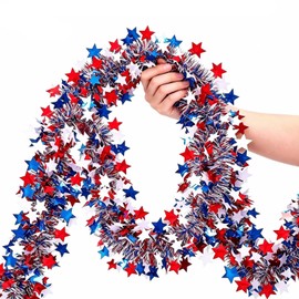 52.5Ft 4th of July Garland, Patriotic Red White and Blue Star Glitter Tinsel Twist Garland, 4th of July Decorations for Car Bike Golf Cart Independence Day Memorial Day Decor