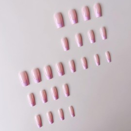 Purple Pink French Press on Nails Medium & Press on Toenails Set - Square Fake Nails Press ons Nail Art Tips Glue on Nails Full Cover Nude Fake Toe Nails with Glossy Design Acrylic Nail Kit