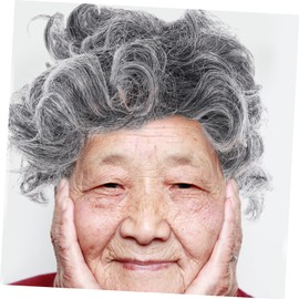 FOYTOKI Grandma Wig for Women Curly Full Wig Old Lady Cosplay Wig for Halloween Party Stage Outfit 8.66*8.66*5.12inch