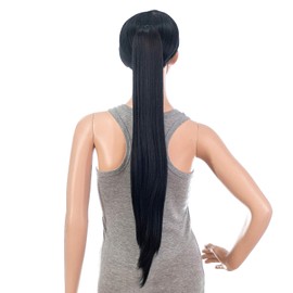 SWACC 28-Inch Long Straight Claw Clip Ponytail Extensions Synthetic Hair Extensions Ponytail Jaw Clip Hair Pieces for Women (1B-Off Black)