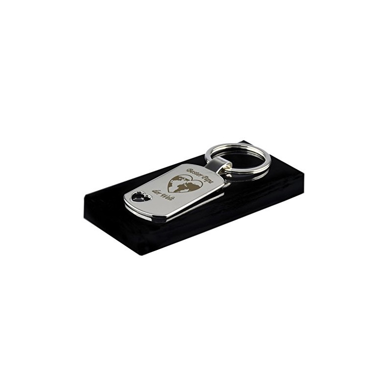 Keyring with Heart Cut-Out and Engraving "Bester Papa der Welt"