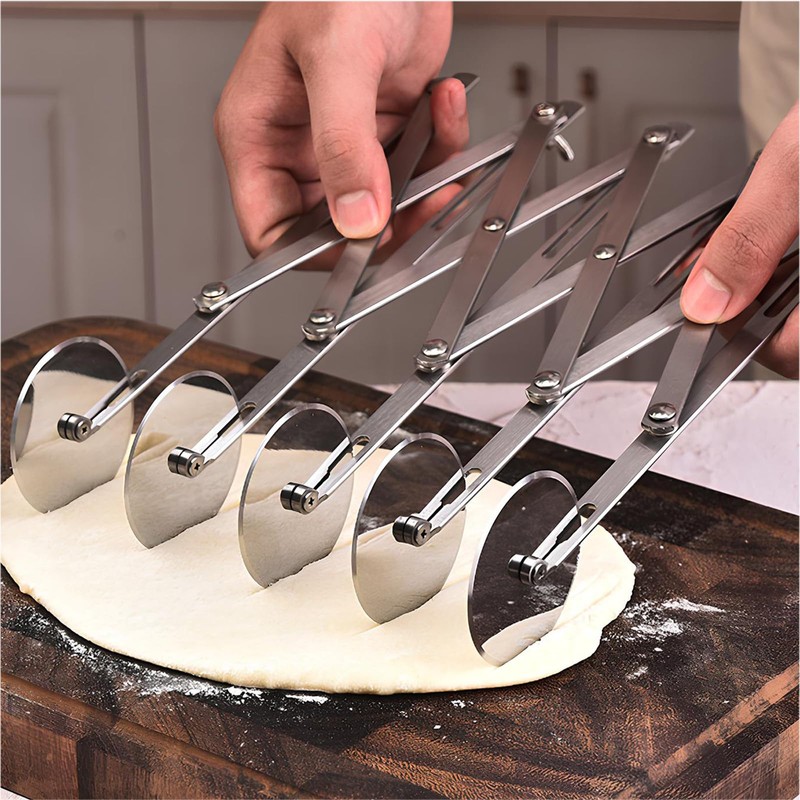 Stainless Steel Adjustable Pizza Cutter, 5 Wheel Pizza Cutter, Multi-Round