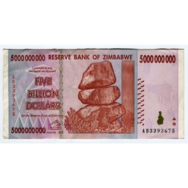 Zimbabwe 5 Trillion Dollar Banknote Bill Money Inflation Record Currency Note