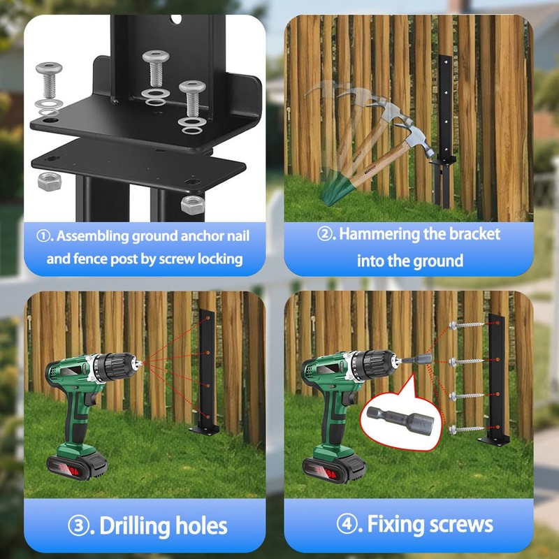 Fence Post Repair Kit, Fence Post Anchor Kit for Repairing