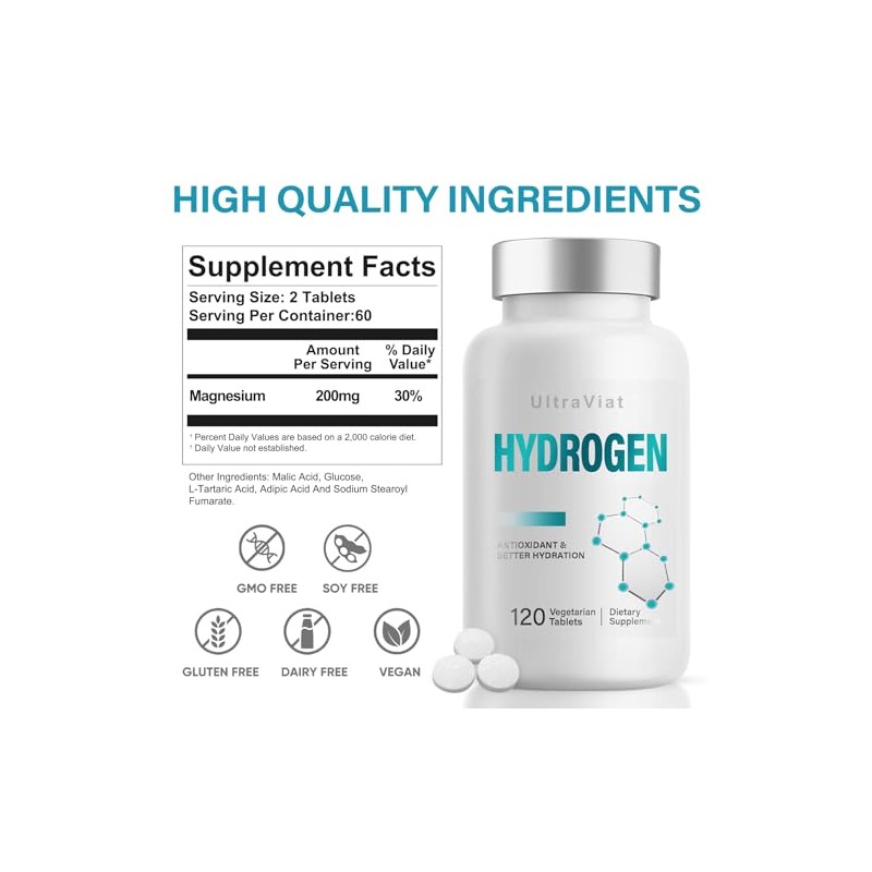 Hydrogen Water Tablets, 12 ppm H2 Molecular Hydrogen Supplement with