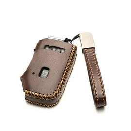 Vitodeco - Funda de piel auténtica para llavero inteligente compatible con KIA Soul, Seltos, Sportage, NIRO, Sorento, Telluride, Rio, Forte, K5 2022-2025 (5 botones, café)