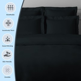 Pizuna Luxurios Cotton Housewife Pillowcases 2 Pack Black 48x74cm, 1000 Thread Count Long Staple Combed Cotton Thick Pillow Cover, Soft Sateen Housewife Pillow Cases (Cooling Pillowcase)