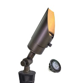 MALORY Brass Landscape Spotlight 1-Pack with MR16 Bulb Kit(S04), Low Voltage 12V AC/DC Shroud Adjustable Outside Yard Lighting,PVC Ground Stake and Wire Connector Included, 5W 2700K Warm White