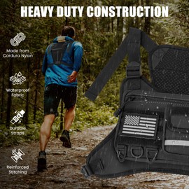 OCKLILY Chest Bag for Men Women, Outdoor Sports Tactical Vest, Chest Pack for Running, Cycling, Hiking, Workouts, Traveling - Black