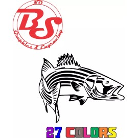 noBS graphics 6" Striped Bass Striped Fishing Vinyl Decal Lake River Ocean Saltwater Fish noBS - 6", Striped Bass Turning