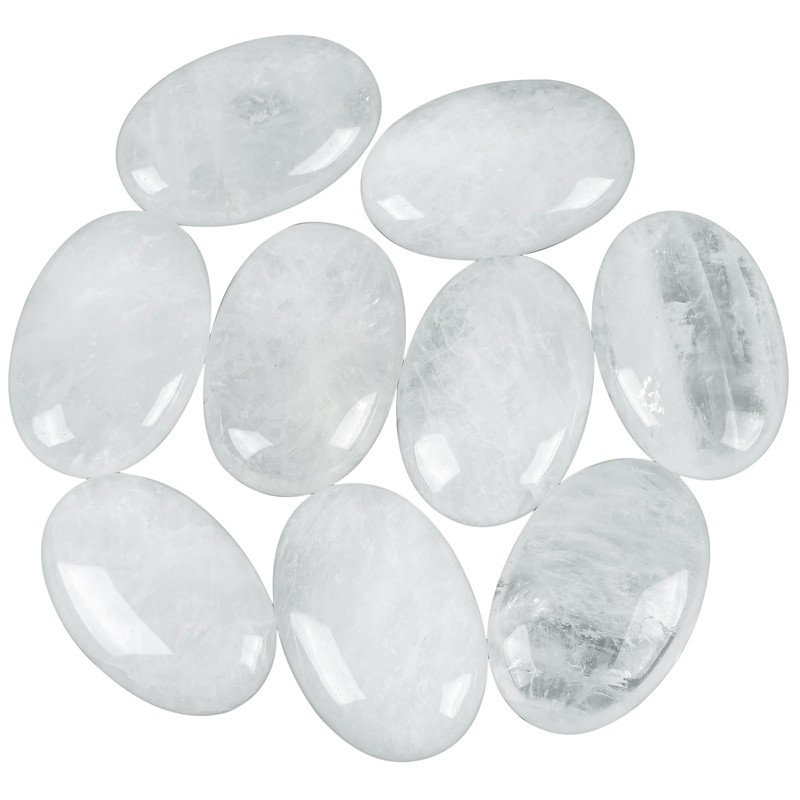 Lovionus89 White Crystal Worry Stones, Natural Oval Palm Tree Bag,