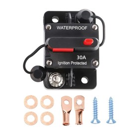 Foknya 30 Amp Circuit Breaker, Manual Reset Switch Waterproof Inline Fuse Inverter for Boat Trolling Motor Car Automotive Solar System Power Protect 12-48V DC, with Wire Lugs Copper and Washer Screws