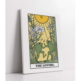 LiTiu The Lovers Tarot Card Framed Wall Art Canvas Prints Decor,11”x 14”,Retro Mysterious The Dancing Frogs Couple Tarot Decorations For Home Bedroom Bathroom Girls Room