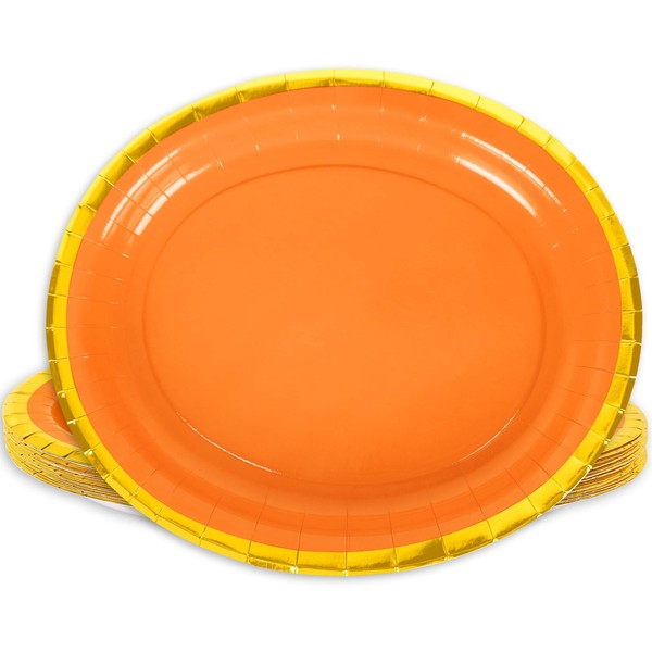 JarThenaAMCS 40Pcs Fall Oval Paper Plates Orange Gold Foil Dinner