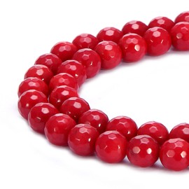 BRCbeads Natural Red Coral Gemstone Loose Beads Faceted Round 8mm Crystal Energy Stone Healing Power for Jewelry Making-Natural Coral Dyed Red Color